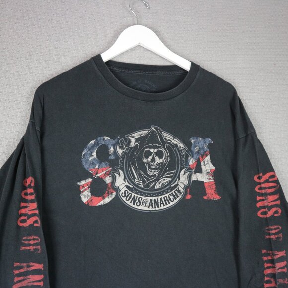 Sons Of Anarchy USA Skull Logo Reaper Longsleeve Mens XXL Faded - Picture 3 of 7